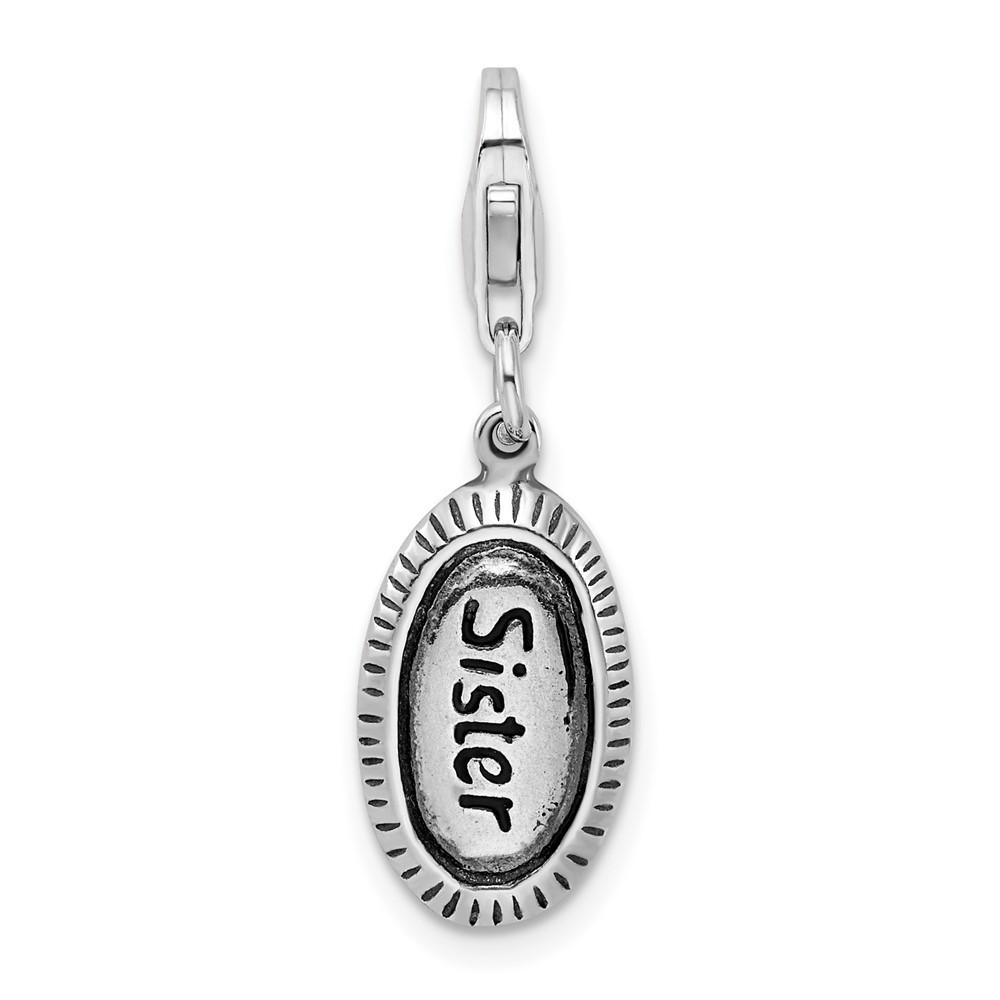 925 Sterling Silver Polished Antiqued SISTER Bracelet Charm Lobster Clasp